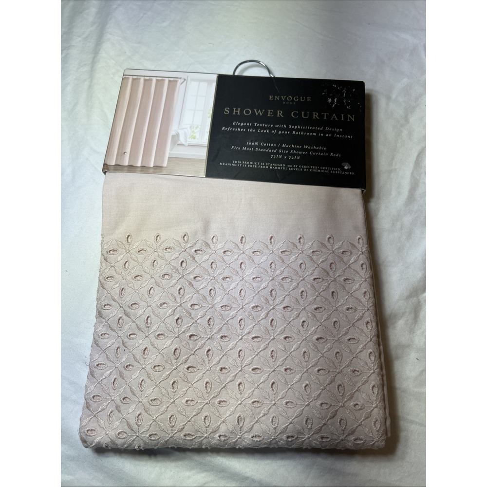 NEW Envogue Home Shower Curtain 72"x72" Light Pink Eyelet New 100% Cotton